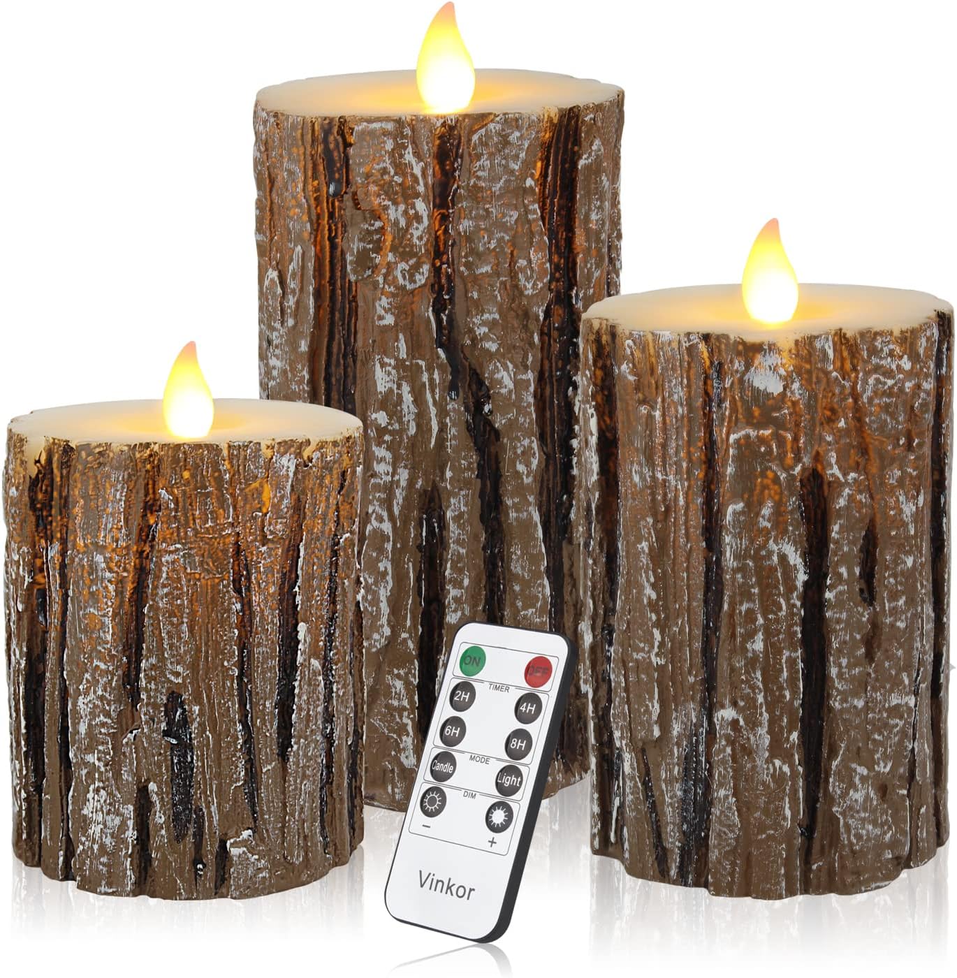 3pcs/set Pine Tree LED Electronic Candle Light Swing Flame Flameless Candle Battery Operated Candle Real Wax Pillar LED Candle with 10-Key Remote and Cycling 24-Hour Timer