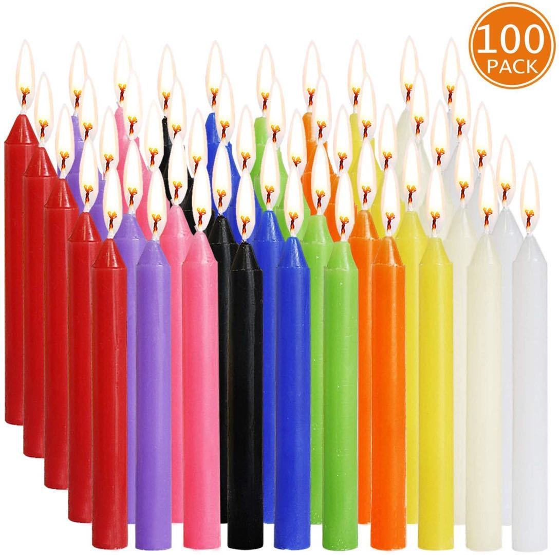 Small 100 Taper Candles, Party, Magic, Birthday, Valentine's Day Candles (10 Colours)