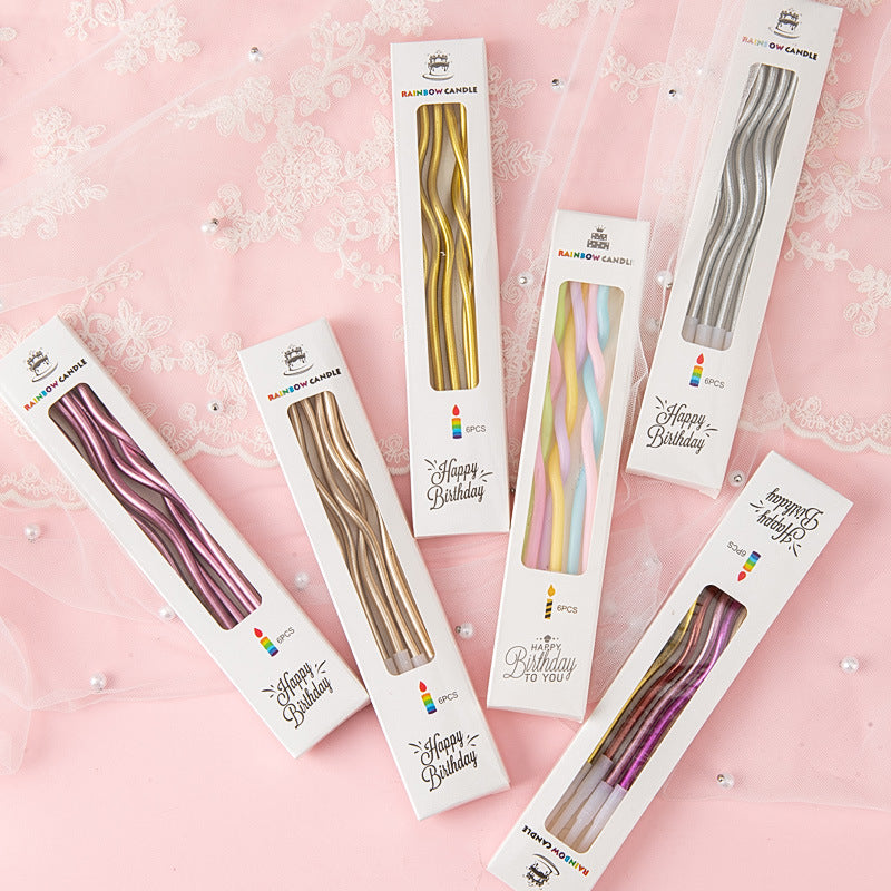 Birthday Candles, 6Pcs Curved Candles, Gold, Silver, Birthday Candles, Children's Birthday Candles, Cake Candles, Spiral Curve Candles, Long Votive, Suitable for Birthday, Wedding Party Decoration