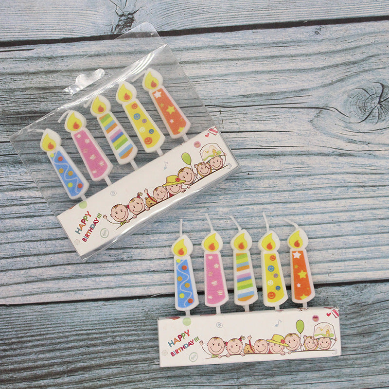 Printed Flame Romantic Vintage Colorful 5pcs PVC Boxes Faux Flame Modeling Cake Candle