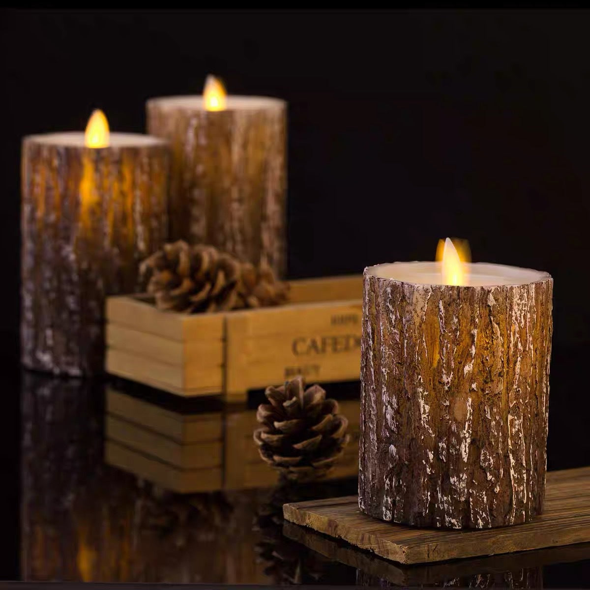 3pcs/set Pine Tree LED Electronic Candle Light Swing Flame Flameless Candle Battery Operated Candle Real Wax Pillar LED Candle with 10-Key Remote and Cycling 24-Hour Timer