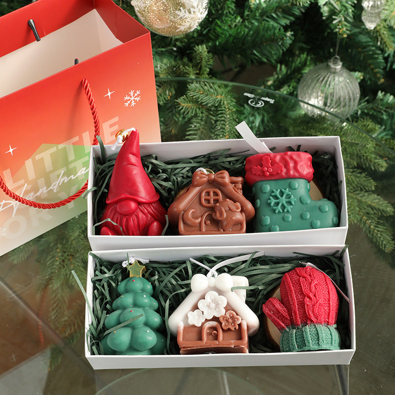 Creative Scented Candle Gingerbread Man Christmas Tree Gloves Snowflakes Elk Christmas Decoration Log Tray Christmas Gift