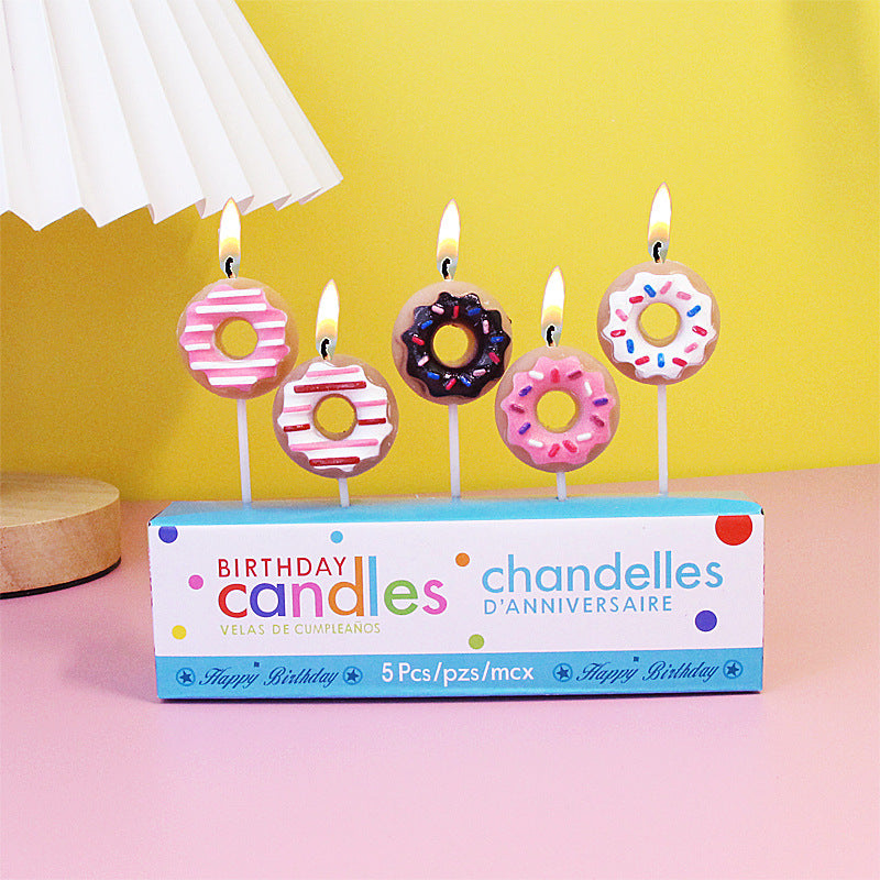 Candle Set,Multi Colour Delicious Donut Shaped Candles, Set Of 5 - Perfect Birthday Party Decorations And Holiday Gifts