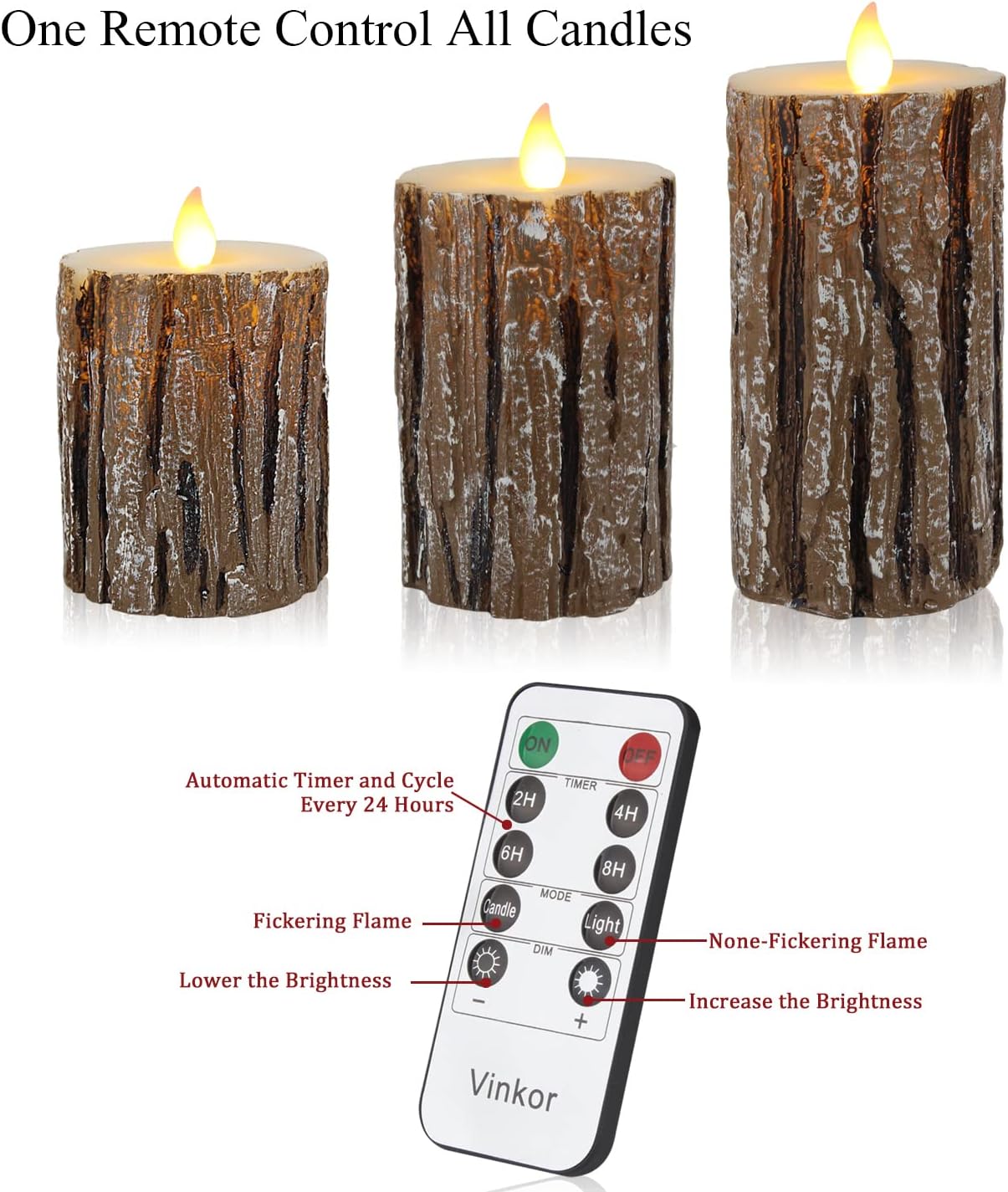 3pcs/set Pine Tree LED Electronic Candle Light Swing Flame Flameless Candle Battery Operated Candle Real Wax Pillar LED Candle with 10-Key Remote and Cycling 24-Hour Timer