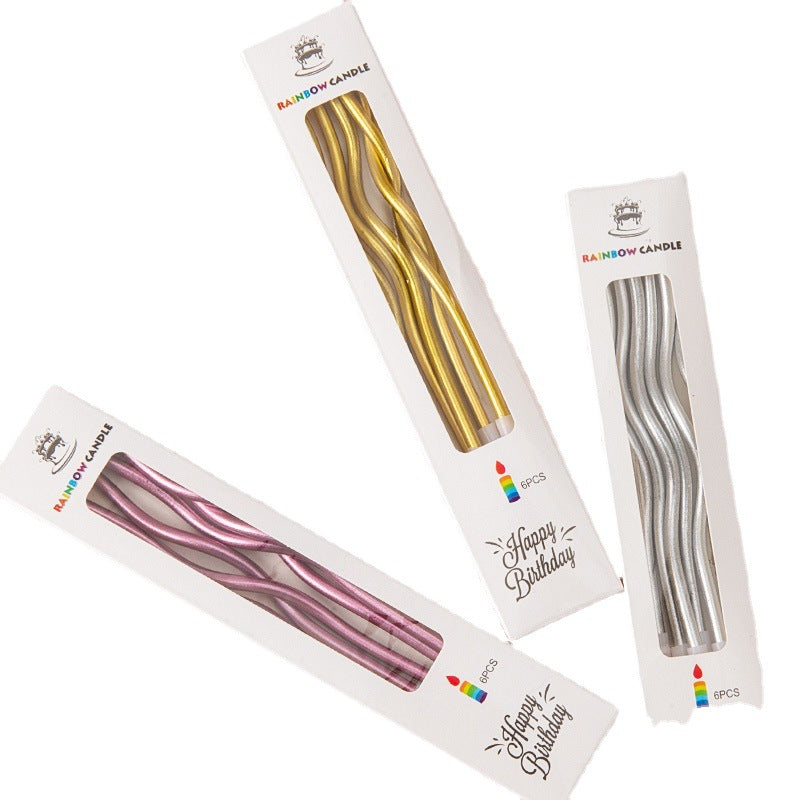 Birthday Candles, 6Pcs Curved Candles, Gold, Silver, Birthday Candles, Children's Birthday Candles, Cake Candles, Spiral Curve Candles, Long Votive, Suitable for Birthday, Wedding Party Decoration