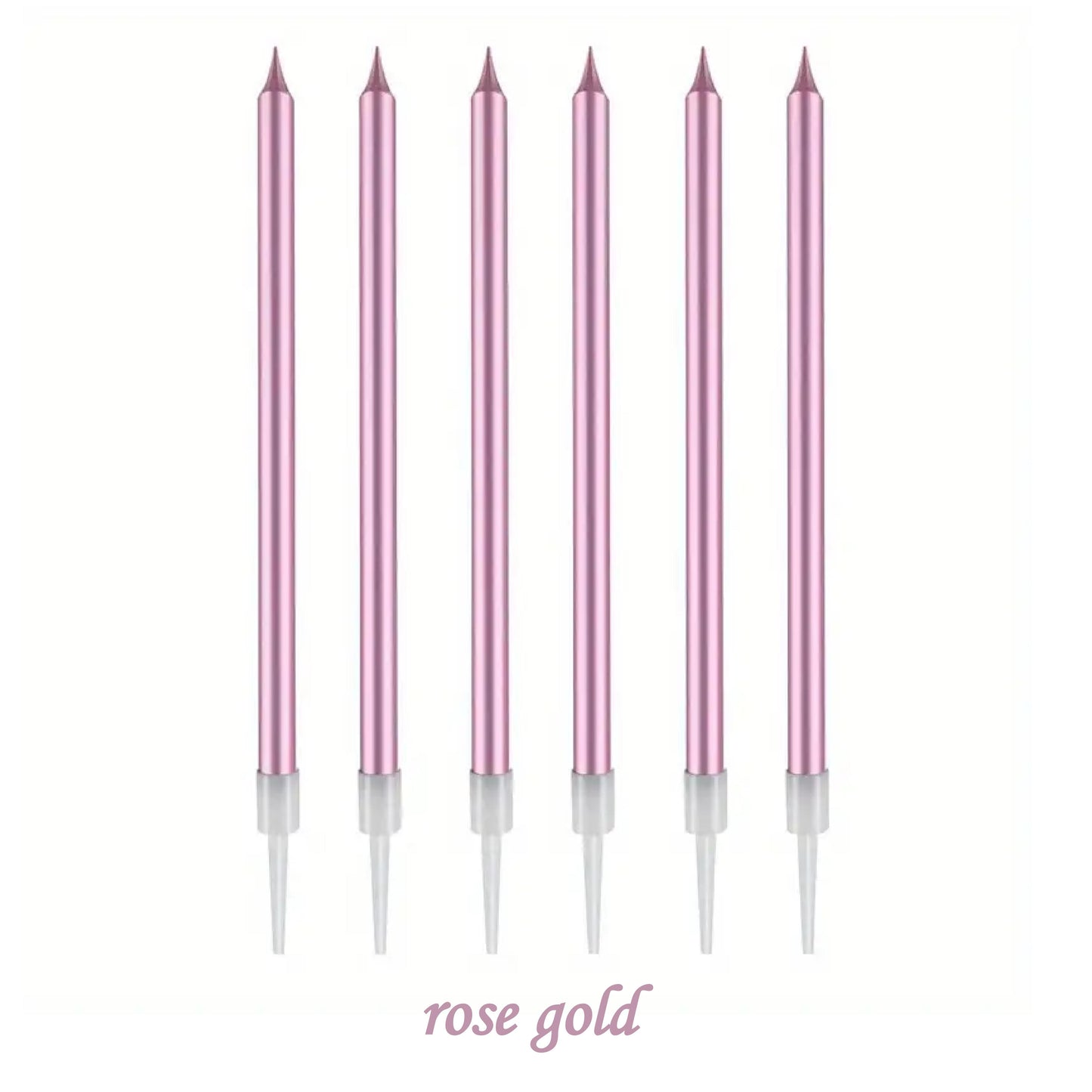 Long Metal Birthday Candles, Gold, Silver, Champagne Gold, Pink, Colourful, Birthday Cake Candles With Holder For Birthday, Wedding, Party Decoration (Pack of 6)