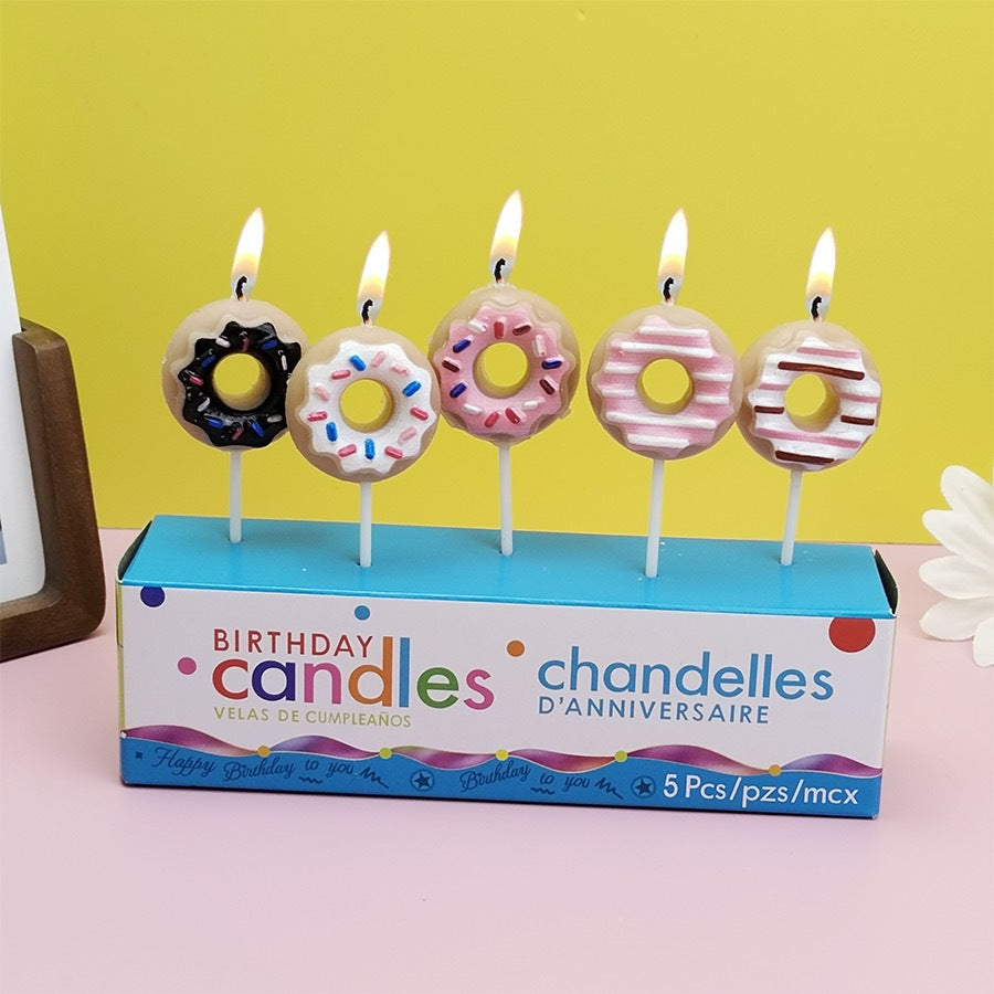 Candle Set,Multi Colour Delicious Donut Shaped Candles, Set Of 5 - Perfect Birthday Party Decorations And Holiday Gifts