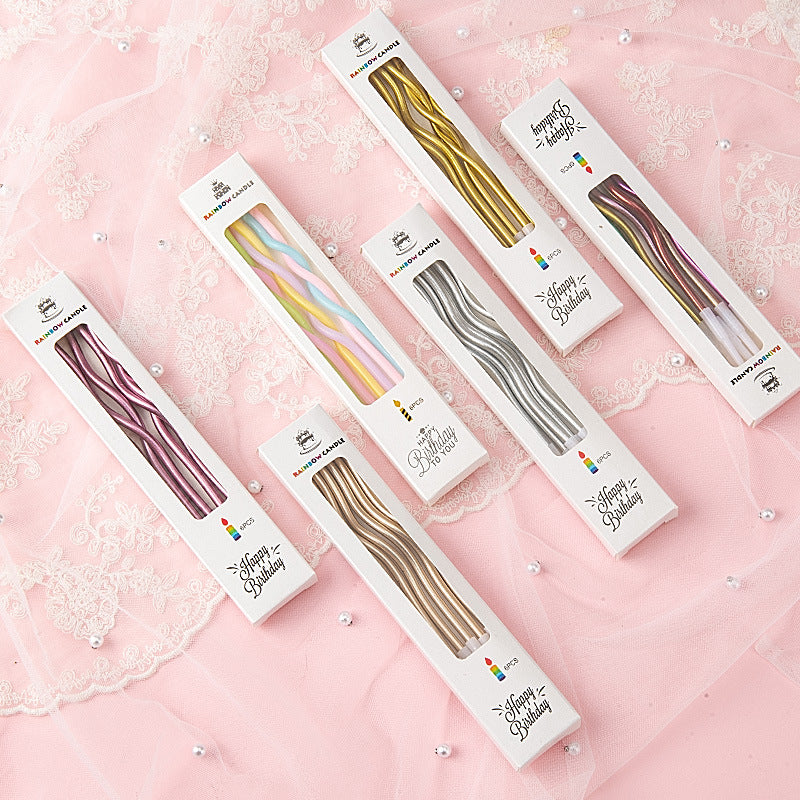 Birthday Candles, 6Pcs Curved Candles, Gold, Silver, Birthday Candles, Children's Birthday Candles, Cake Candles, Spiral Curve Candles, Long Votive, Suitable for Birthday, Wedding Party Decoration