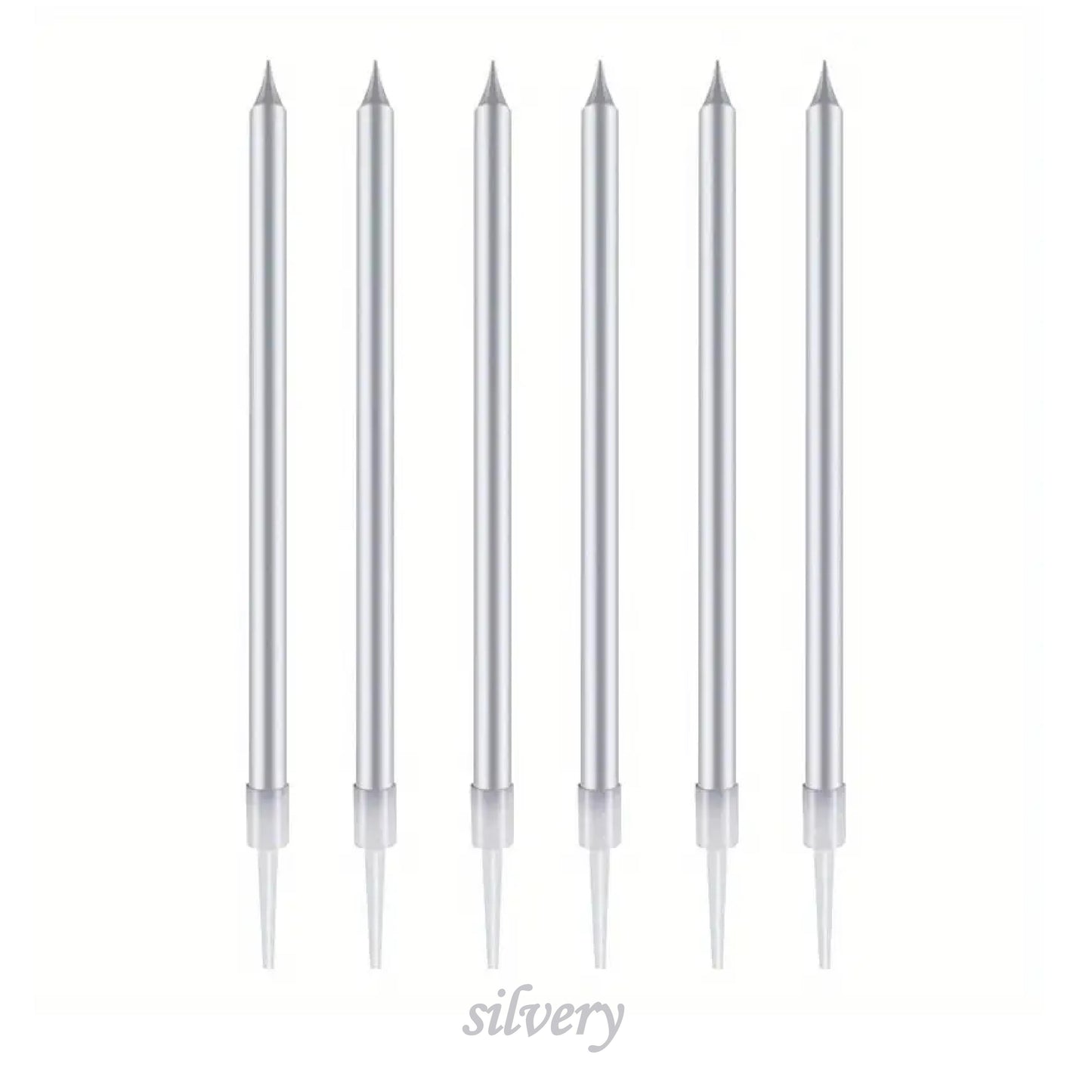 Long Metal Birthday Candles, Gold, Silver, Champagne Gold, Pink, Colourful, Birthday Cake Candles With Holder For Birthday, Wedding, Party Decoration (Pack of 6)