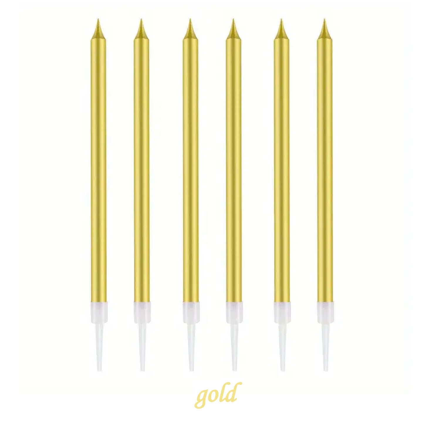 Long Metal Birthday Candles, Gold, Silver, Champagne Gold, Pink, Colourful, Birthday Cake Candles With Holder For Birthday, Wedding, Party Decoration (Pack of 6)