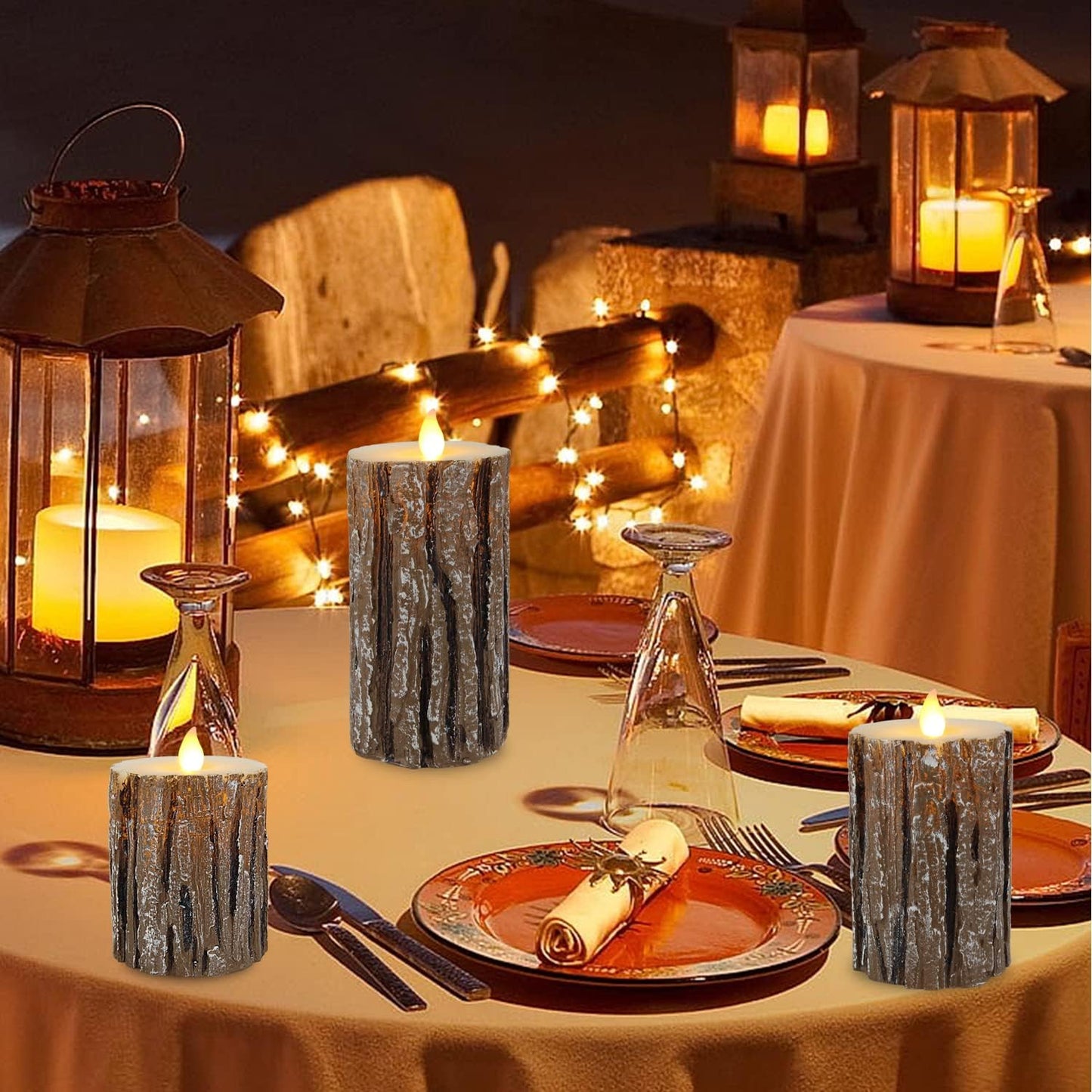 3pcs/set Pine Tree LED Electronic Candle Light Swing Flame Flameless Candle Battery Operated Candle Real Wax Pillar LED Candle with 10-Key Remote and Cycling 24-Hour Timer