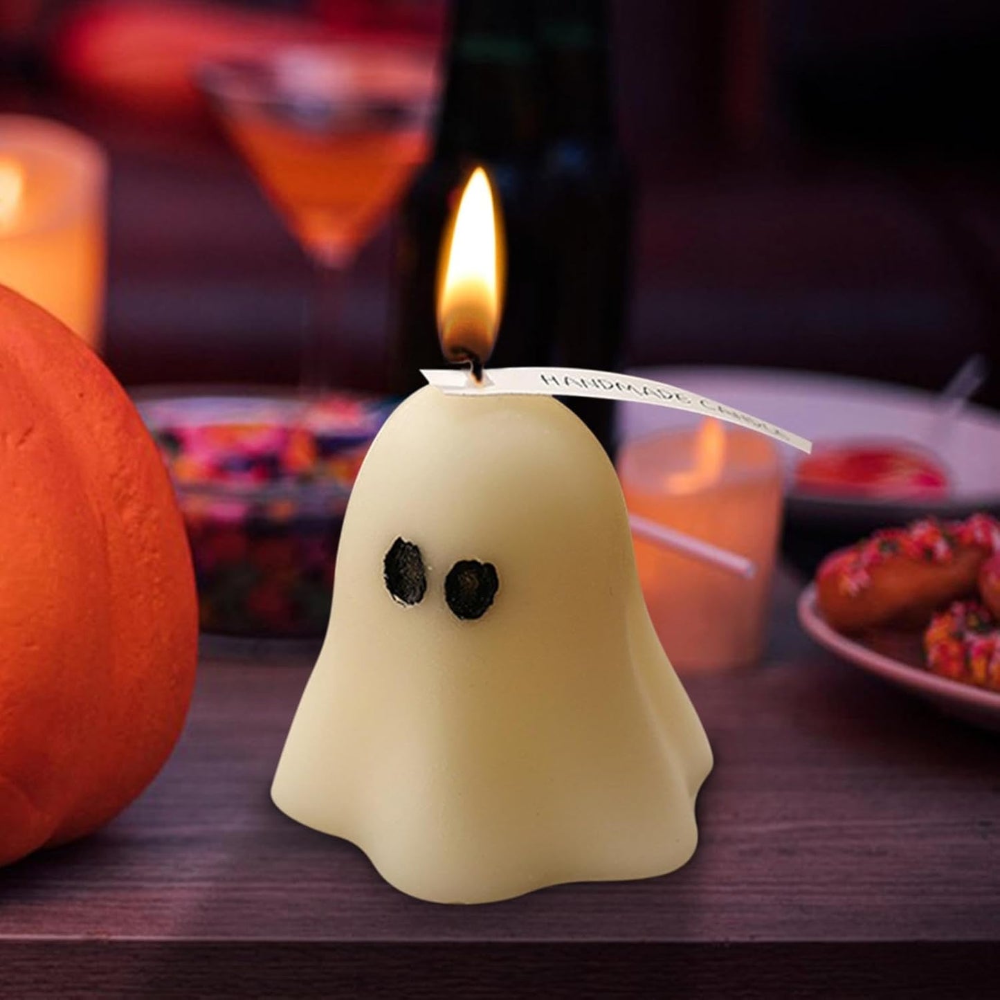 Halloween Ghost Candle, Small Halloween Spooky Ghost Candle Ambiance Home Halloween Ghost Table Decor Wax Set Spooky Horror Gift Scented Candle Halloween Decoration Ghost Candles
