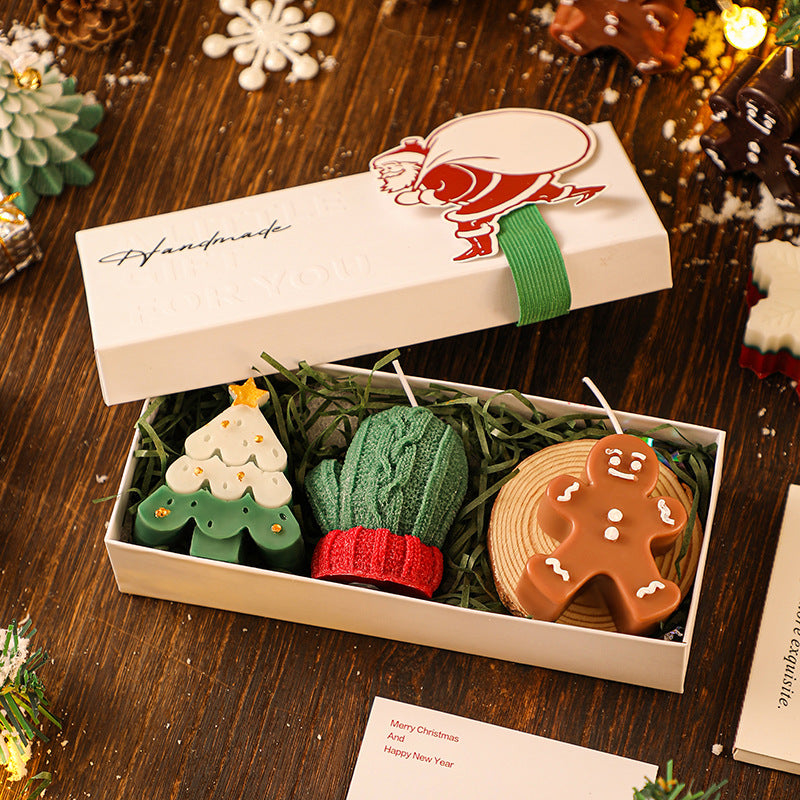 Creative Scented Candle Gingerbread Man Christmas Tree Gloves Snowflakes Elk Christmas Decoration Log Tray Christmas Gift