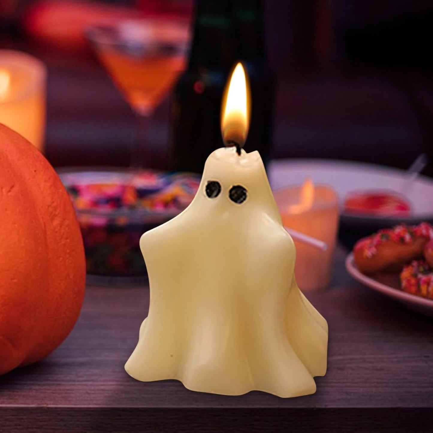 Halloween Ghost Candle, Small Halloween Spooky Ghost Candle Ambiance Home Halloween Ghost Table Decor Wax Set Spooky Horror Gift Scented Candle Halloween Decoration Ghost Candles