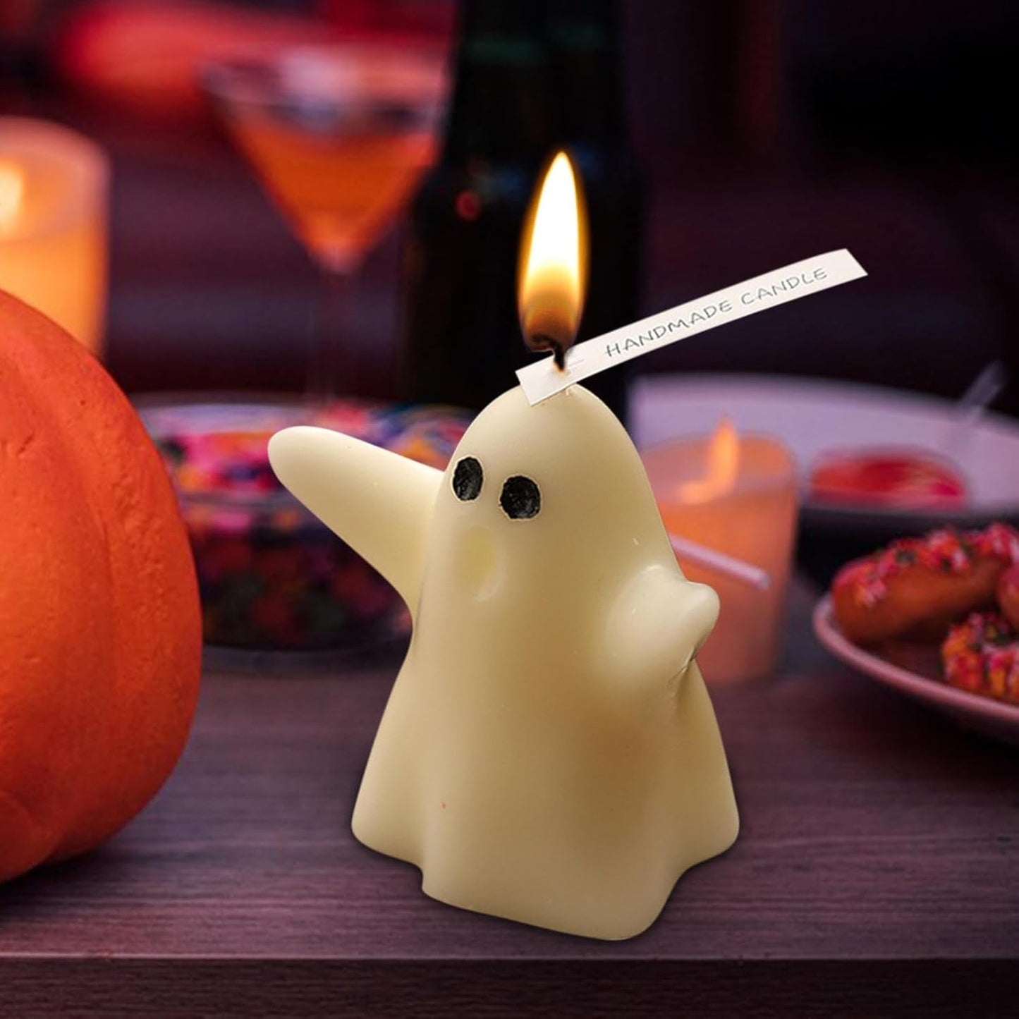 Halloween Ghost Candle, Small Halloween Spooky Ghost Candle Ambiance Home Halloween Ghost Table Decor Wax Set Spooky Horror Gift Scented Candle Halloween Decoration Ghost Candles