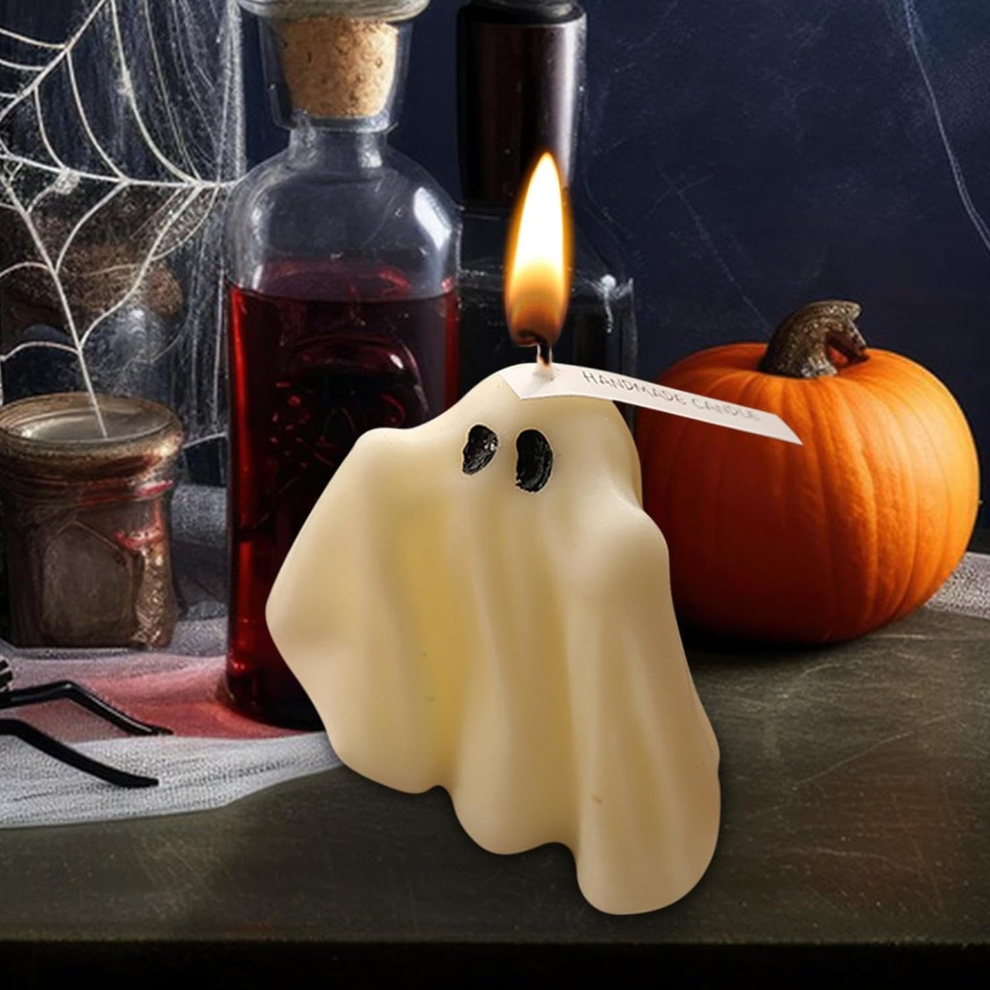 Halloween Ghost Candle, Small Halloween Spooky Ghost Candle Ambiance Home Halloween Ghost Table Decor Wax Set Spooky Horror Gift Scented Candle Halloween Decoration Ghost Candles