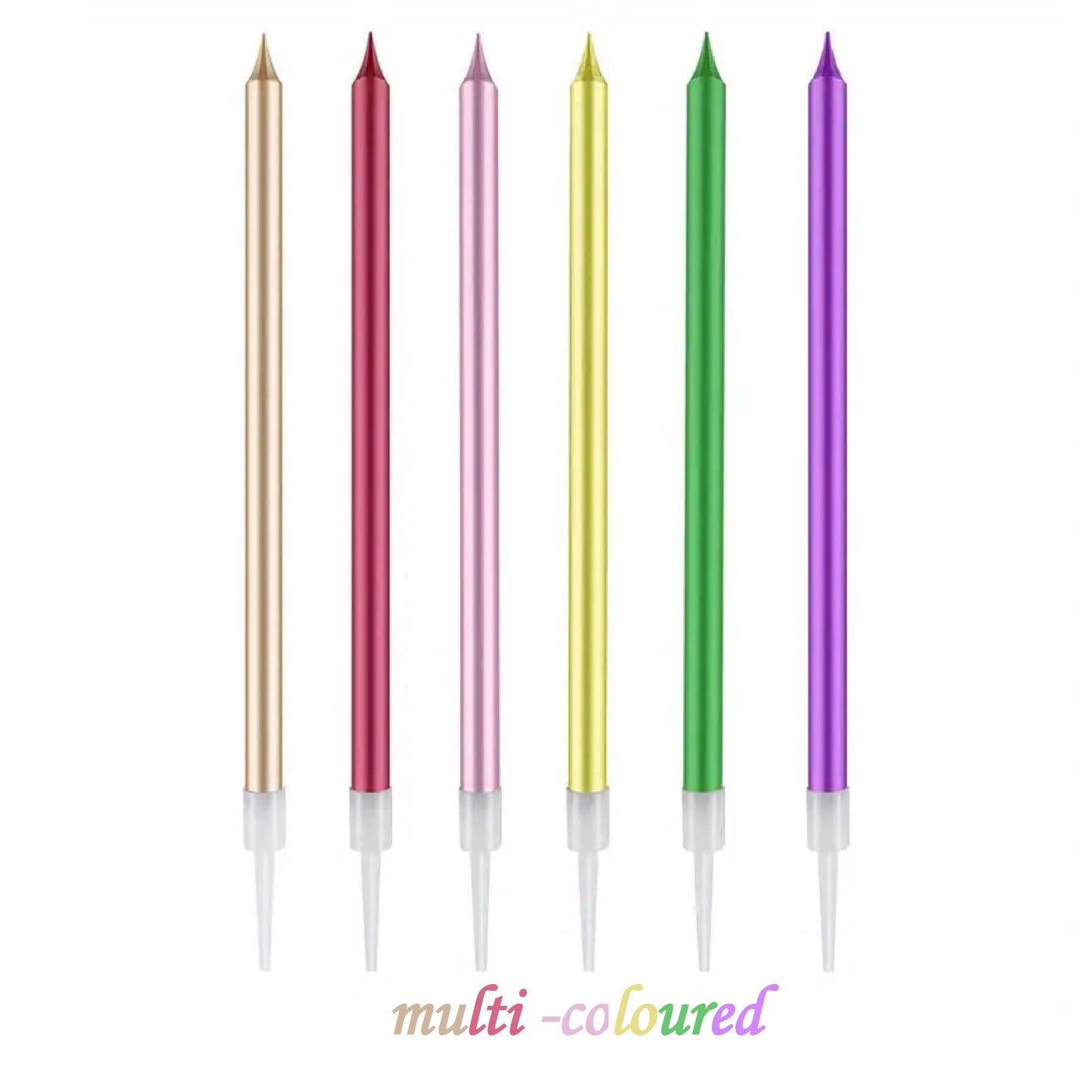 Long Metal Birthday Candles, Gold, Silver, Champagne Gold, Pink, Colourful, Birthday Cake Candles With Holder For Birthday, Wedding, Party Decoration (Pack of 6)