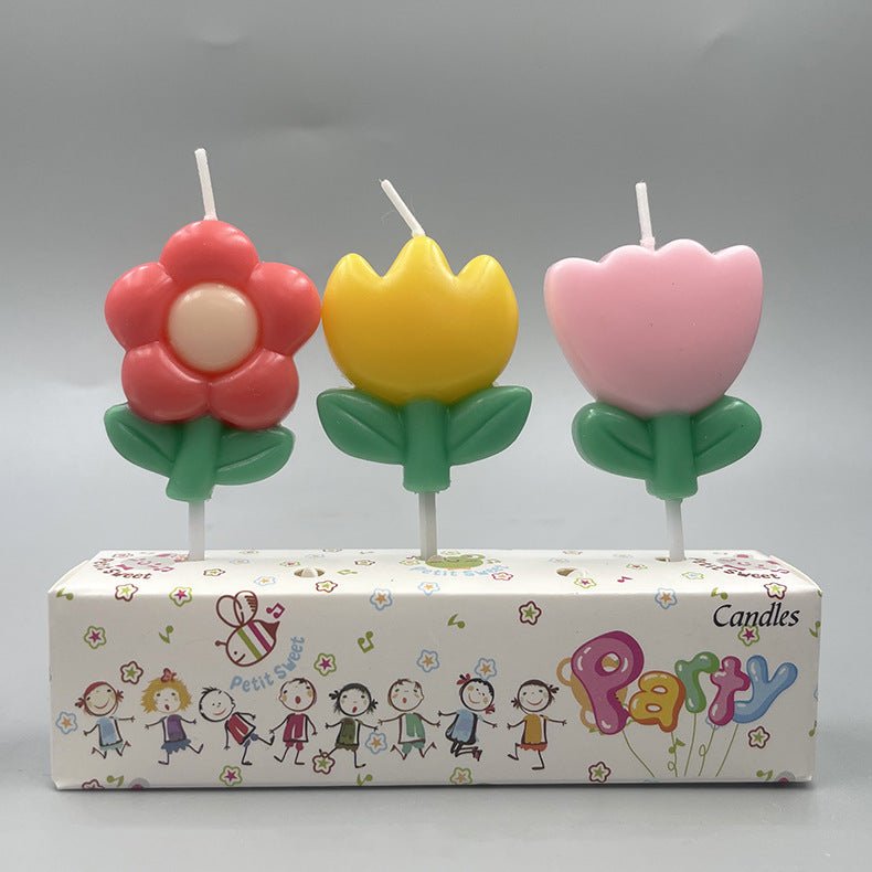 Cartoon Tulip Flower Cake Candle Ambience Decoration