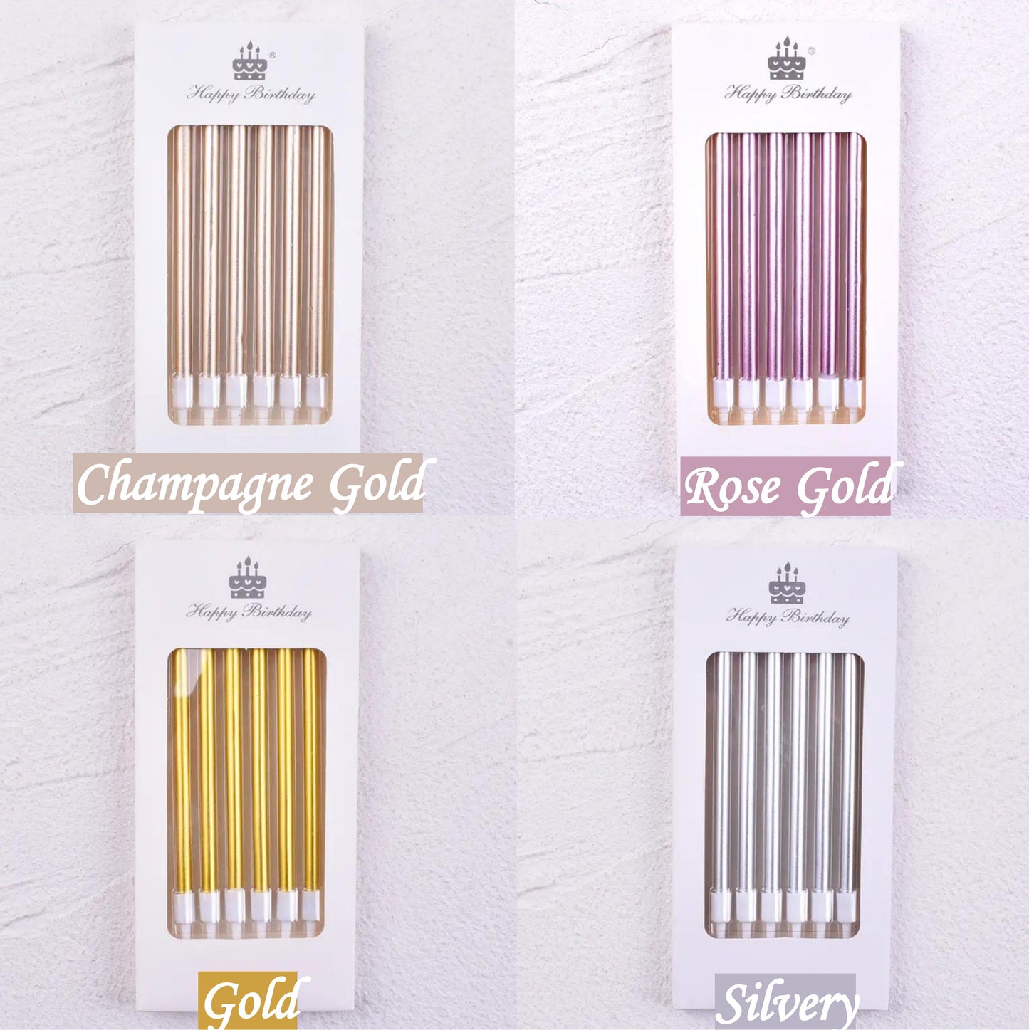Long Metal Birthday Candles, Gold, Silver, Champagne Gold, Pink, Colourful, Birthday Cake Candles With Holder For Birthday, Wedding, Party Decoration (Pack of 6)