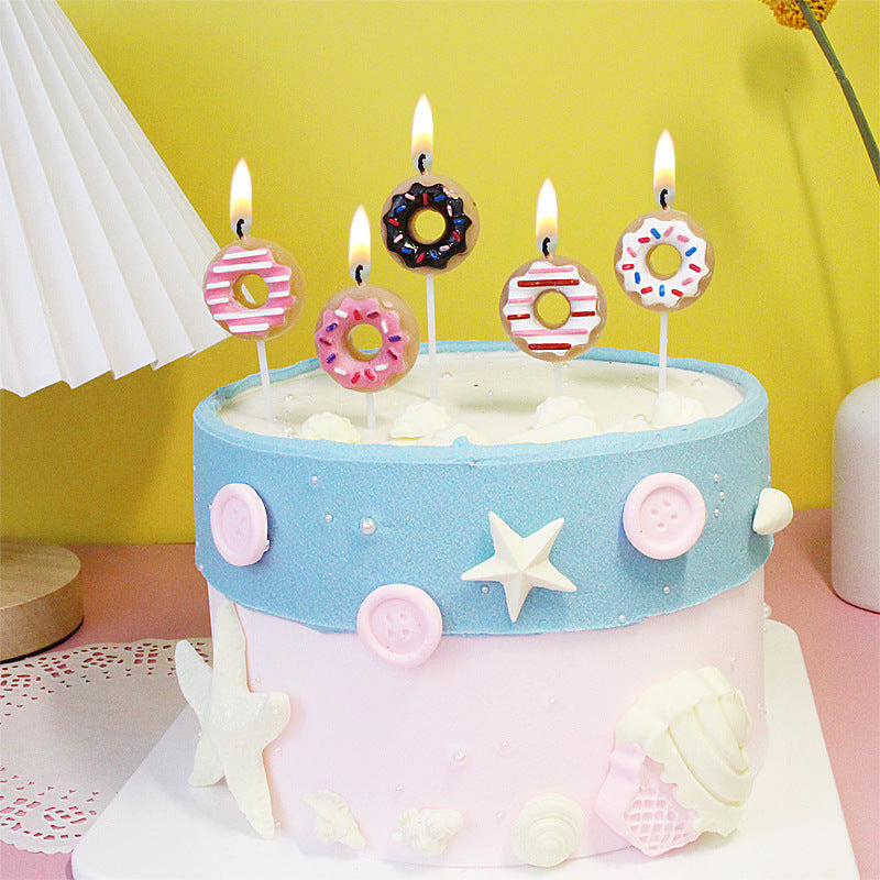 Candle Set,Multi Colour Delicious Donut Shaped Candles, Set Of 5 - Perfect Birthday Party Decorations And Holiday Gifts