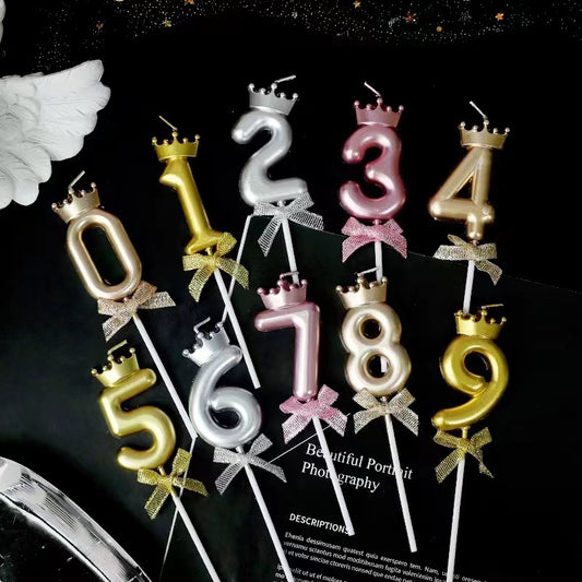 0-9 Number Birthday Candles, Number Candles With Crown And Bow Decorations, Cake Decorations, Number Candles For Birthday Cakes, Weddings, Anniversaries, Graduations, Holidays, Parties