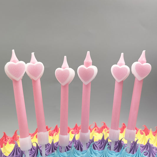 Creative Short Rod Light Body Birthday Cake Decoration Candle Ornament Red Pink Cartoon Love Candle with Base