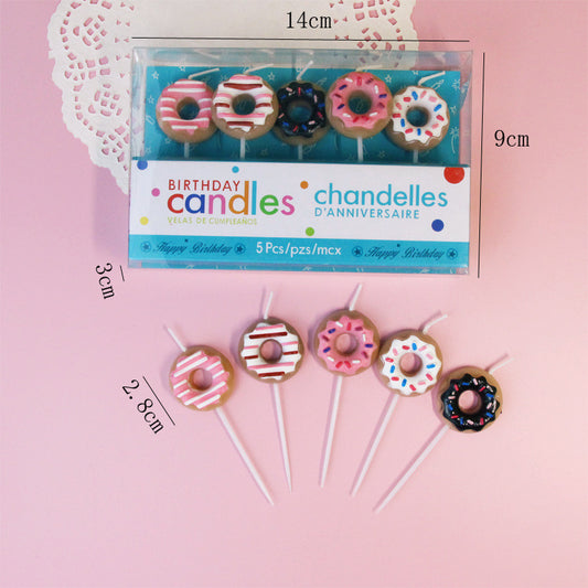 Candle Set，Multi Colour Delicious Donut Shaped Candles, Set Of 5 - Perfect Birthday Party Decorations And Holiday Gifts