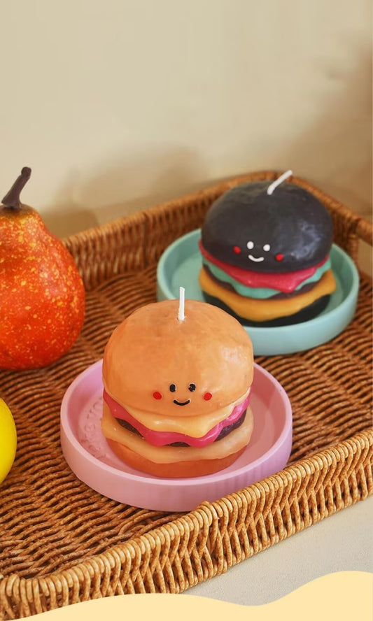 Burger Candle, Pink Black Cute Decorative Food Candle, Handmade Creative Novelty Candle for Party Home Decoration and Gifts With Tray