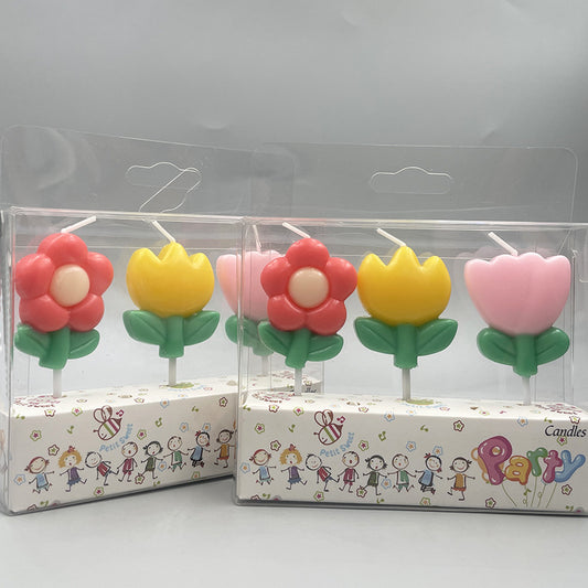 Cartoon Tulip Flower Cake Candle Ambience Decoration