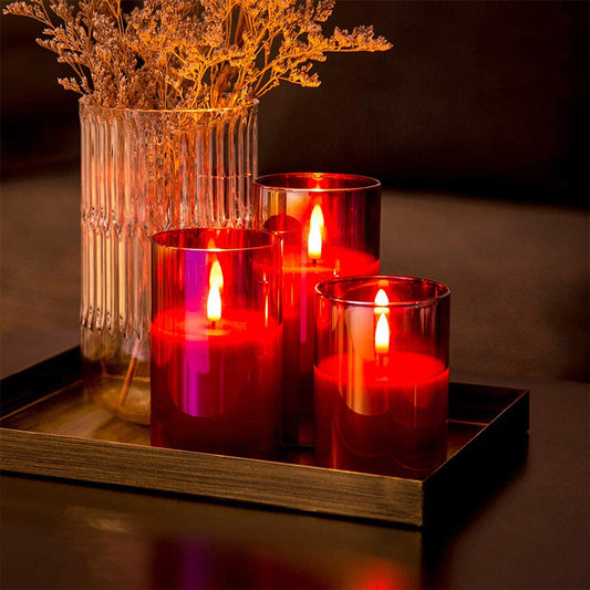 Decorative Flameless Candle, Battery Operated Candle with Remote Control and Timer, Flickering LED Pillar Candle, Smokeless Holiday Confessions Restaurant Decor ins Plexiglas, Grey, White, Teal D3 xH 4” 5” 6”