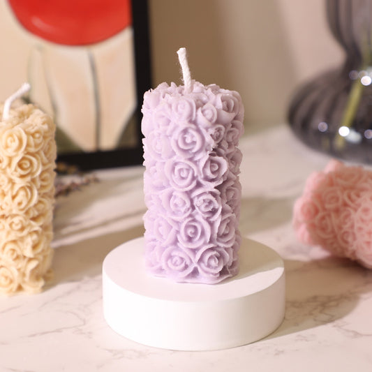 Handmade Rose Pillar Aromatherapy Candle Sculpture Modeling Scented Smokeless Candle Holder Ornament Birthday Candle Gift