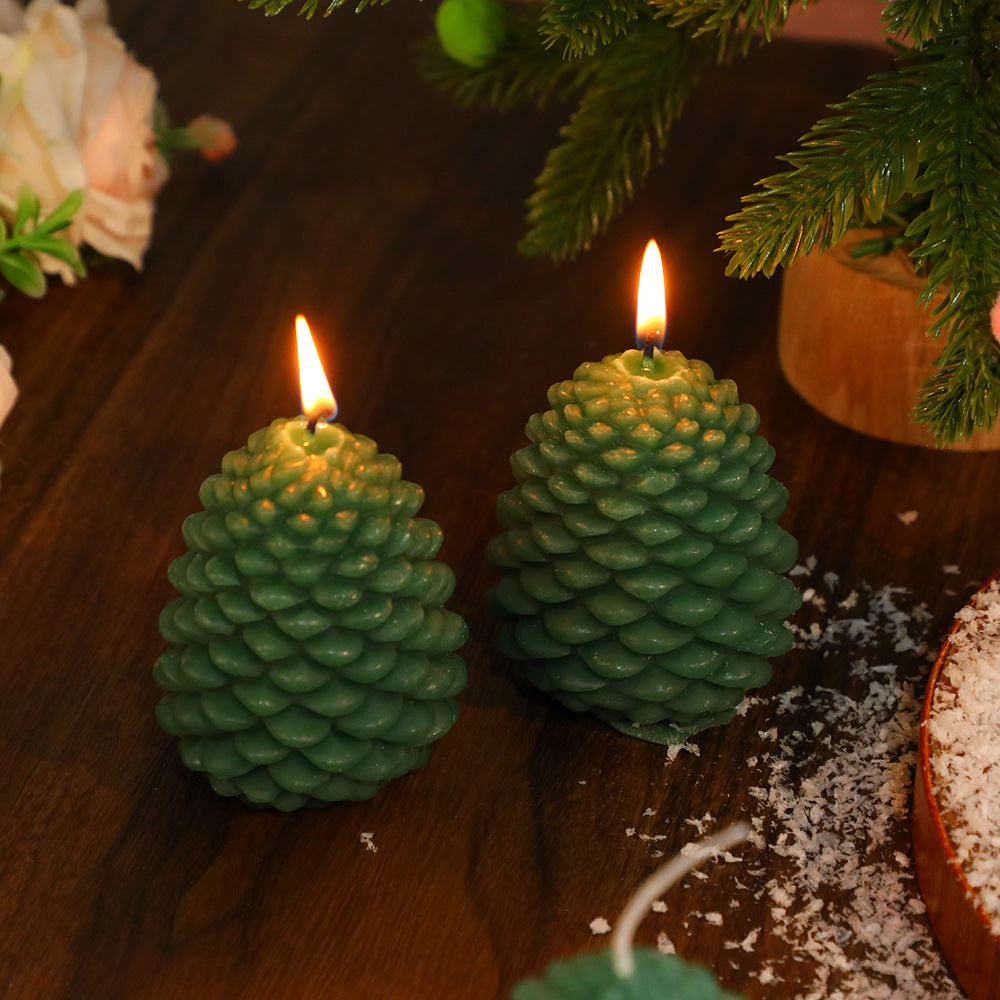 Green Christmas Pinecone Candle 3D Pinecone Shape DIY Christmas Tree Christmas Nut Candle Ornament