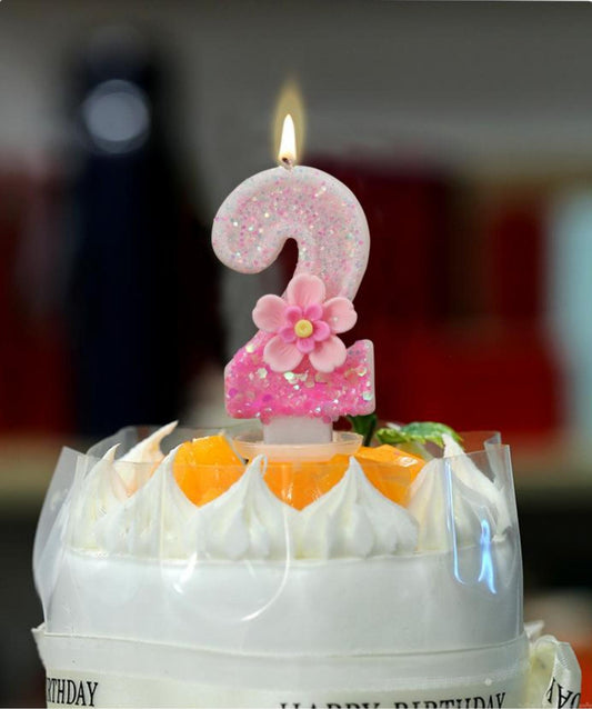 1 Piece Pink Floral Number Candles 0-9 - Perfect for birthday cakes and party decorations, no electricity required!