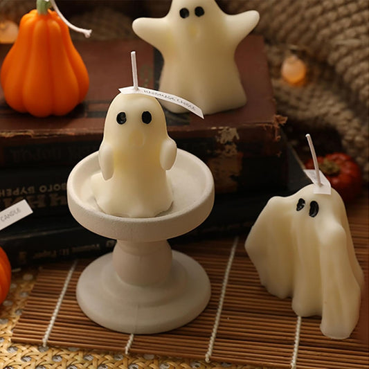 Halloween Ghost Candle, Small Halloween Spooky Ghost Candle Ambiance Home Halloween Ghost Table Decor Wax Set Spooky Horror Gift Scented Candle Halloween Decoration Ghost Candles