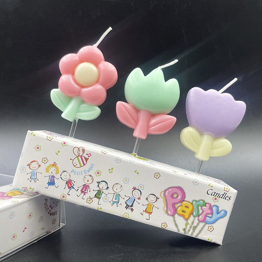 Cartoon Tulip Flower Cake Candle Ambience Decoration