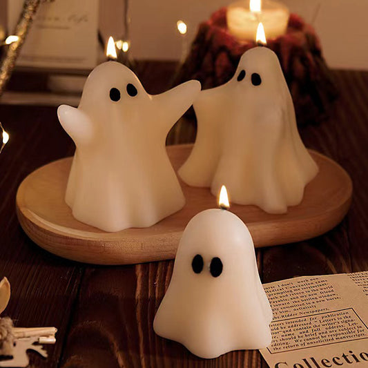 Halloween Ghost Candle, Small Halloween Spooky Ghost Candle Ambiance Home Halloween Ghost Table Decor Wax Set Spooky Horror Gift Scented Candle Halloween Decoration Ghost Candles