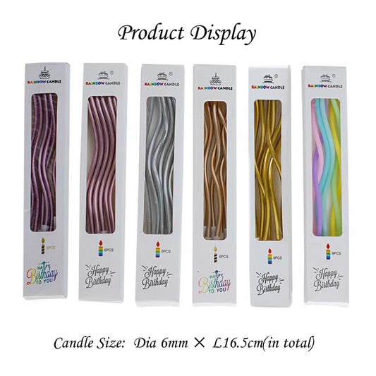 Birthday Candles, 6Pcs Curved Candles, Gold, Silver, Birthday Candles, Children's Birthday Candles, Cake Candles, Spiral Curve Candles, Long Votive, Suitable for Birthday, Wedding Party Decoration